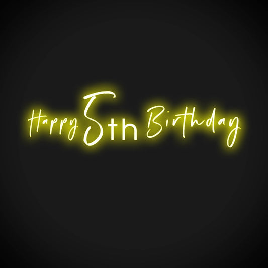 5th Birthday Neon Sign - Neon 5th Birthday Sign - Color Yellow