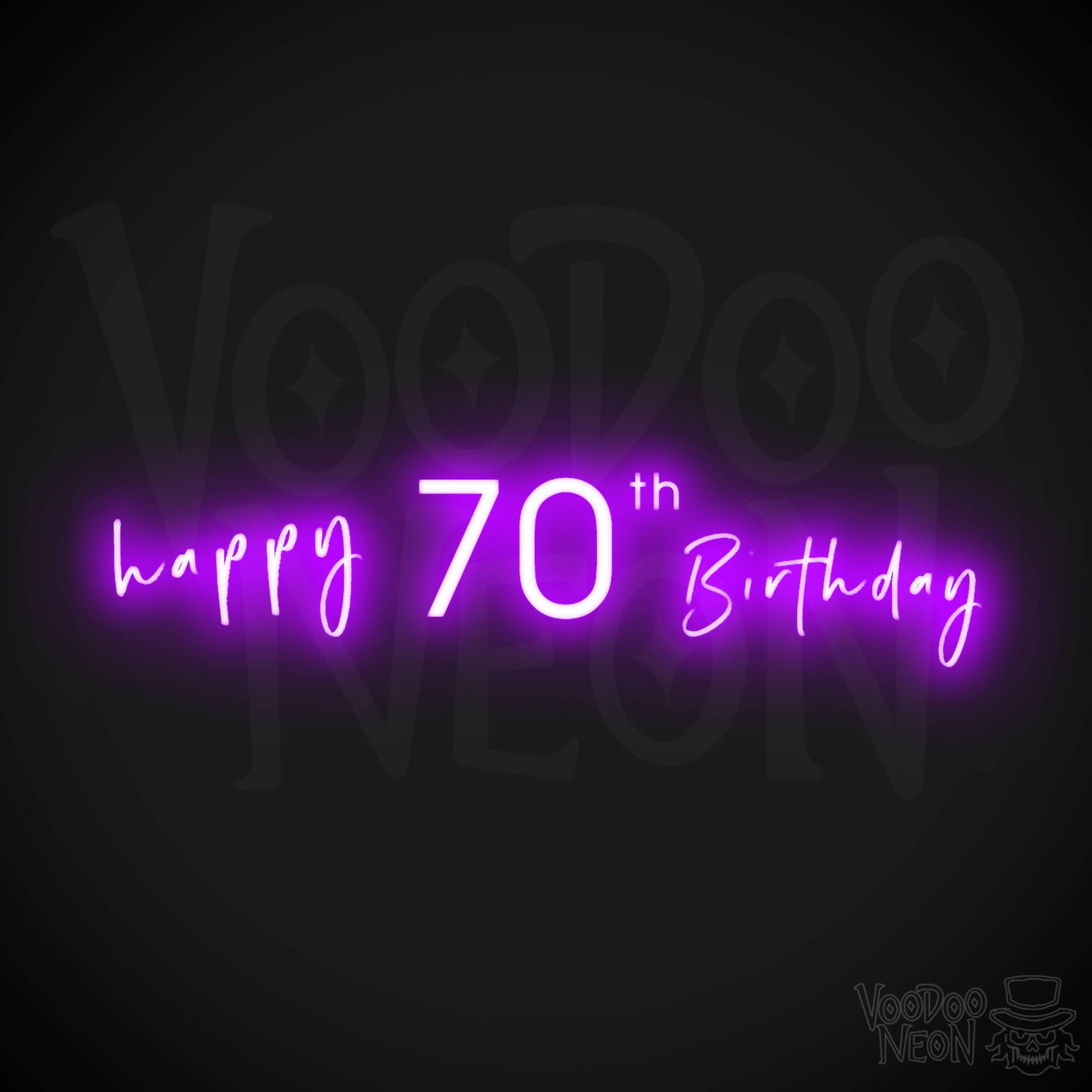 70th Birthday Neon Sign - Neon 70th Birthday Sign - Color Purple