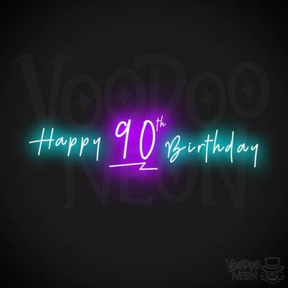 90th Birthday Neon Sign - Neon 90th Birthday Sign - Color Multi-Color
