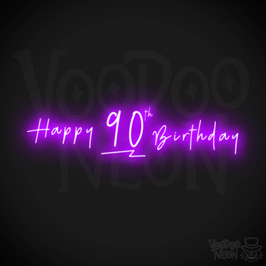 90th Birthday Neon Sign - Neon 90th Birthday Sign - Color Purple