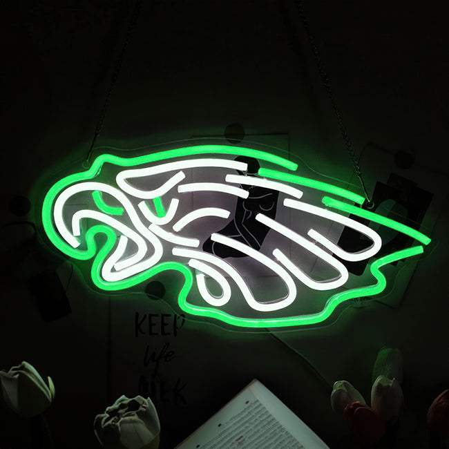 Neon eagle in green and white LED sport sign