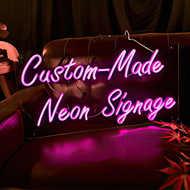 Custom-made LED signage - words in pink LED lights