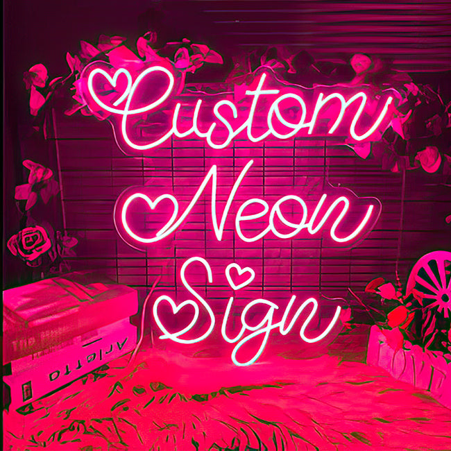 Custom neon sign with love hearts - LED pink lights