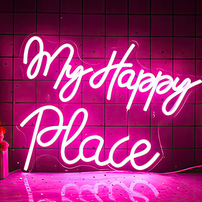 My happy place LED neon sign for home in the kitchen in pink LED lights