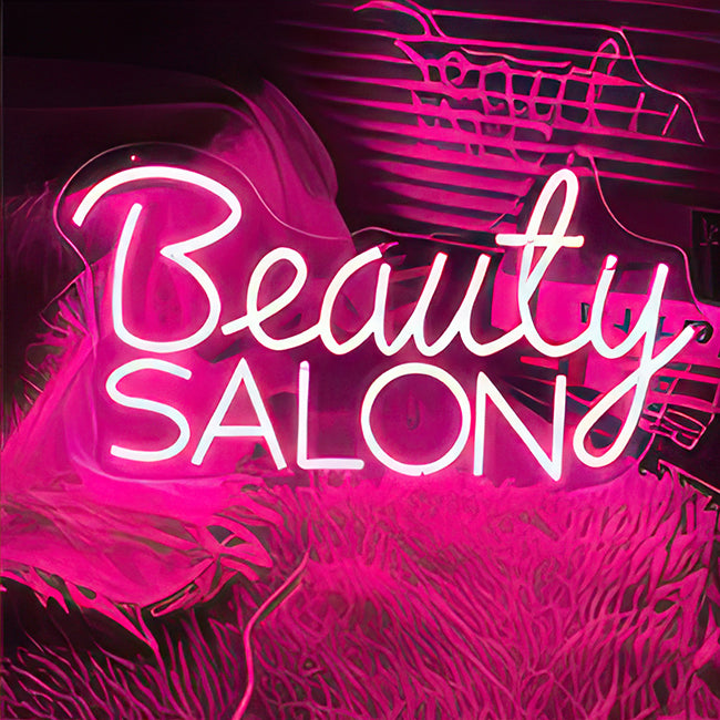 Beauty salon neon sign in pink neon lights
