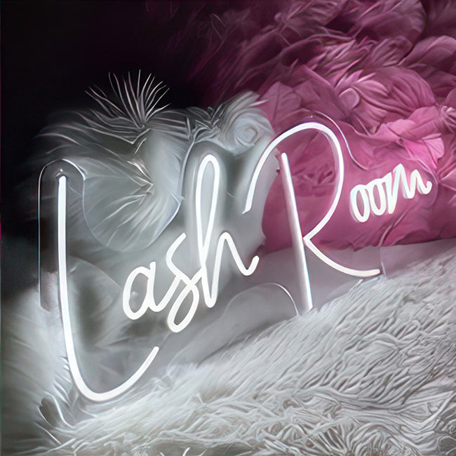 Lash room neon sign in white LED lights