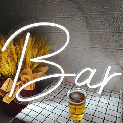 Bar written in white LED lights