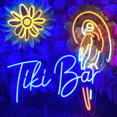 Tiki Bar with a neon parrot in LED neon flex
