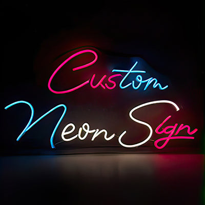 Custom neon signs - red white and blue script