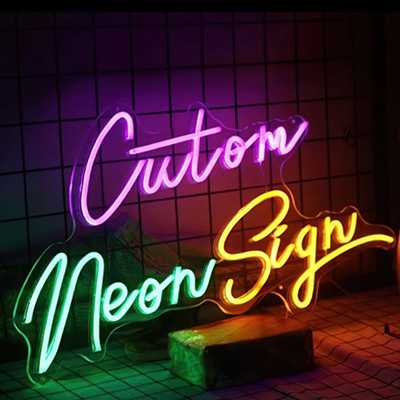 Custom neon sign in pink, green and yellow LED