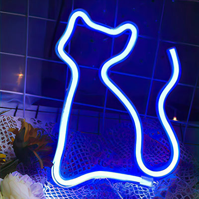 Cat shaped neon sign for home decor in blue LED lights