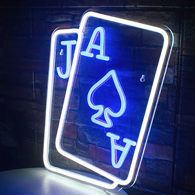 Neon light of Ace and Jack in cards for lounge room decor ideas
