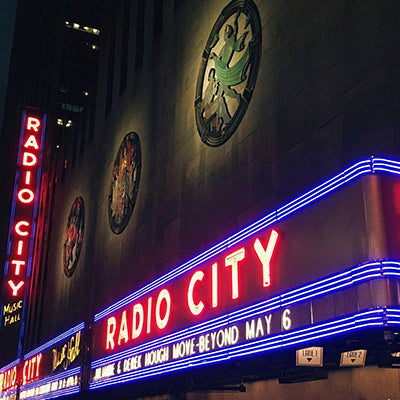 Radio City neon sign outside theater