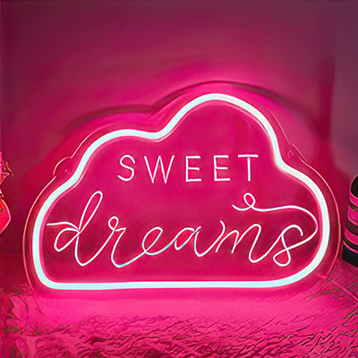 Sweet dreams neon sign for bedroom in pink LED lights