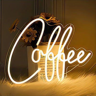 Coffee neon sign in warm white LED lights