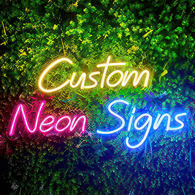 We create custom LED neon signs - in warm white, pink and blue colors