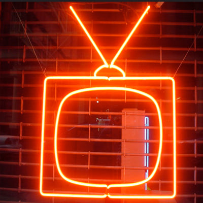 Red TV outline in bright LED lights