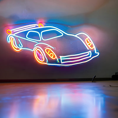 Example neon sign of a ferrari for garage or man-cave