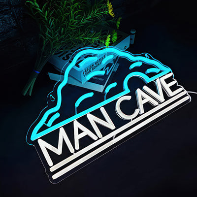Example neon sign of the words Man Cave for male space