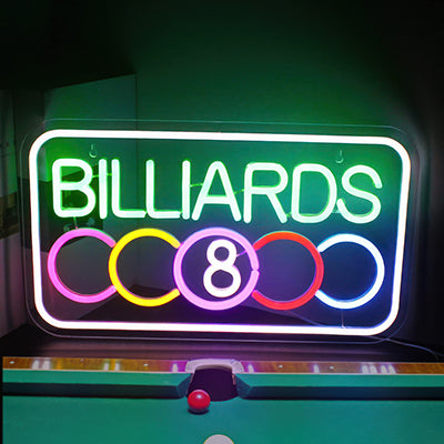 Neon sign of a Billiards room/hall as an example sports neon sign
