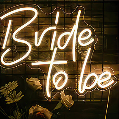 Bride to be neon wedding sign in white LED light
