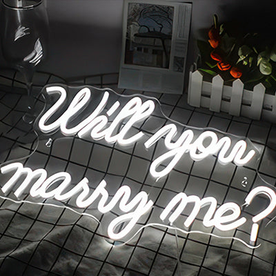 Will you marry me neon sign in white LED lights