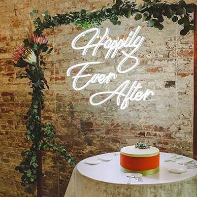 Example idea of a neon wedding sign - Happily Ever After
