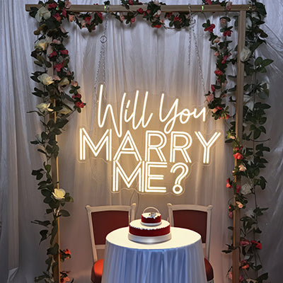 Example idea of a neon wedding sign - Will you marry me?