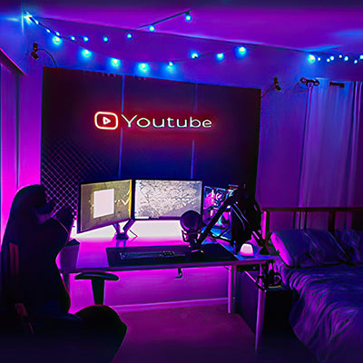 A neon sign of YouTube for use in channel backgrounds