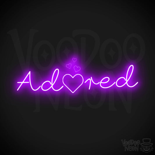 Adored Neon Sign - Neon Adored Sign - Wall Art - Color Purple