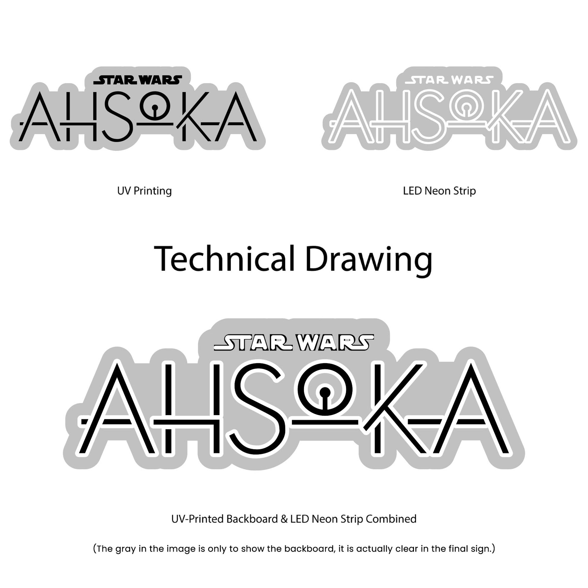 Ahsoka Neon Sign - Multi-Color - Technical Drawing