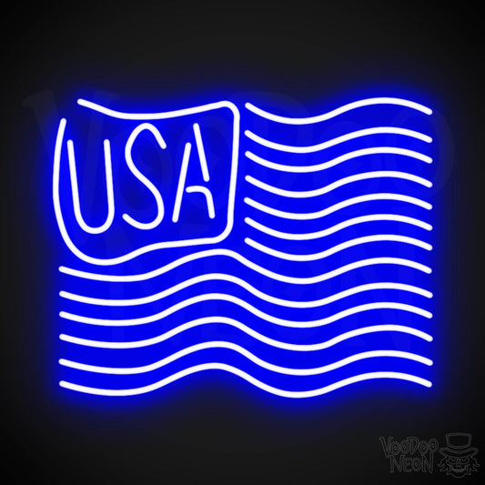 American Flag Neon Sign - Neon American Flag Sign - Neon USA Flag - Color Dark Blue