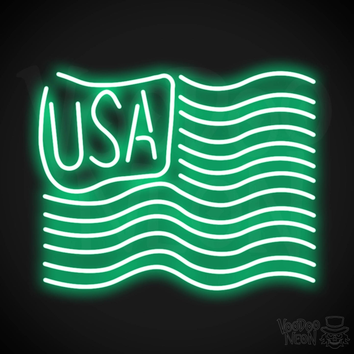 American Flag Neon Sign - Neon American Flag Sign - Neon USA Flag - Color Green