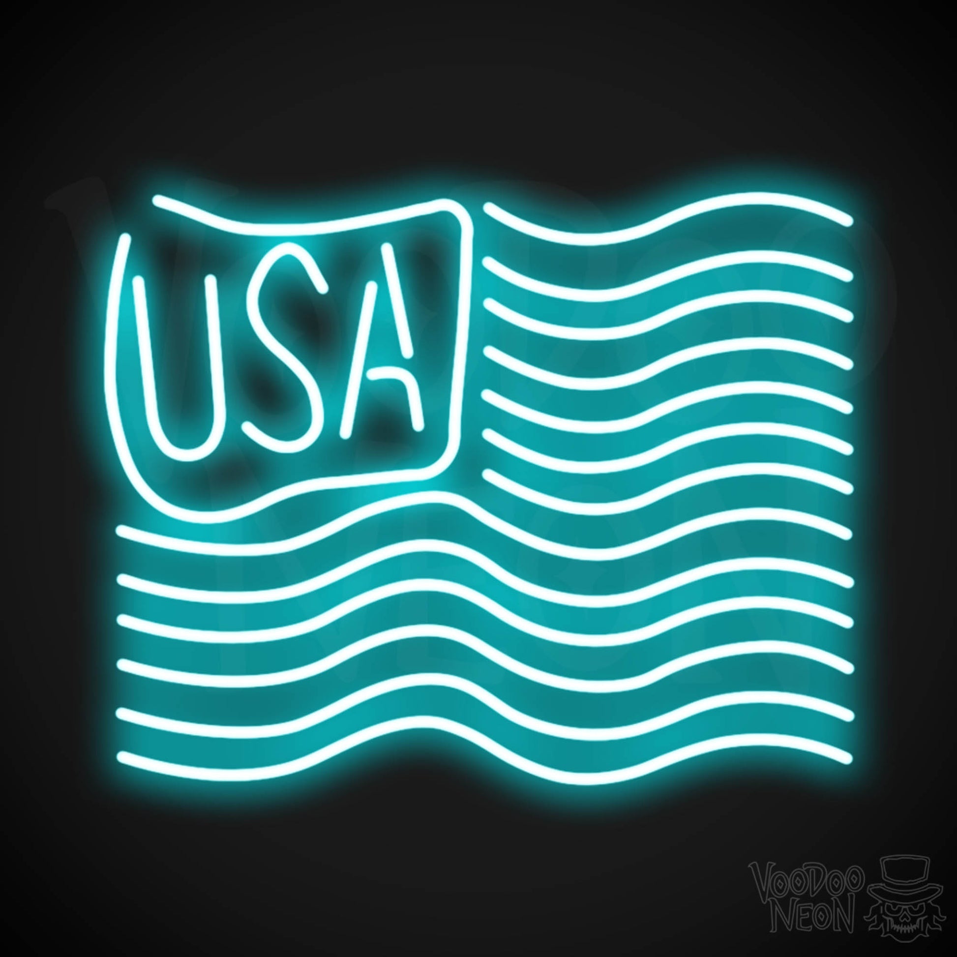 American Flag Neon Sign - Neon American Flag Sign - Neon USA Flag - Color Ice Blue