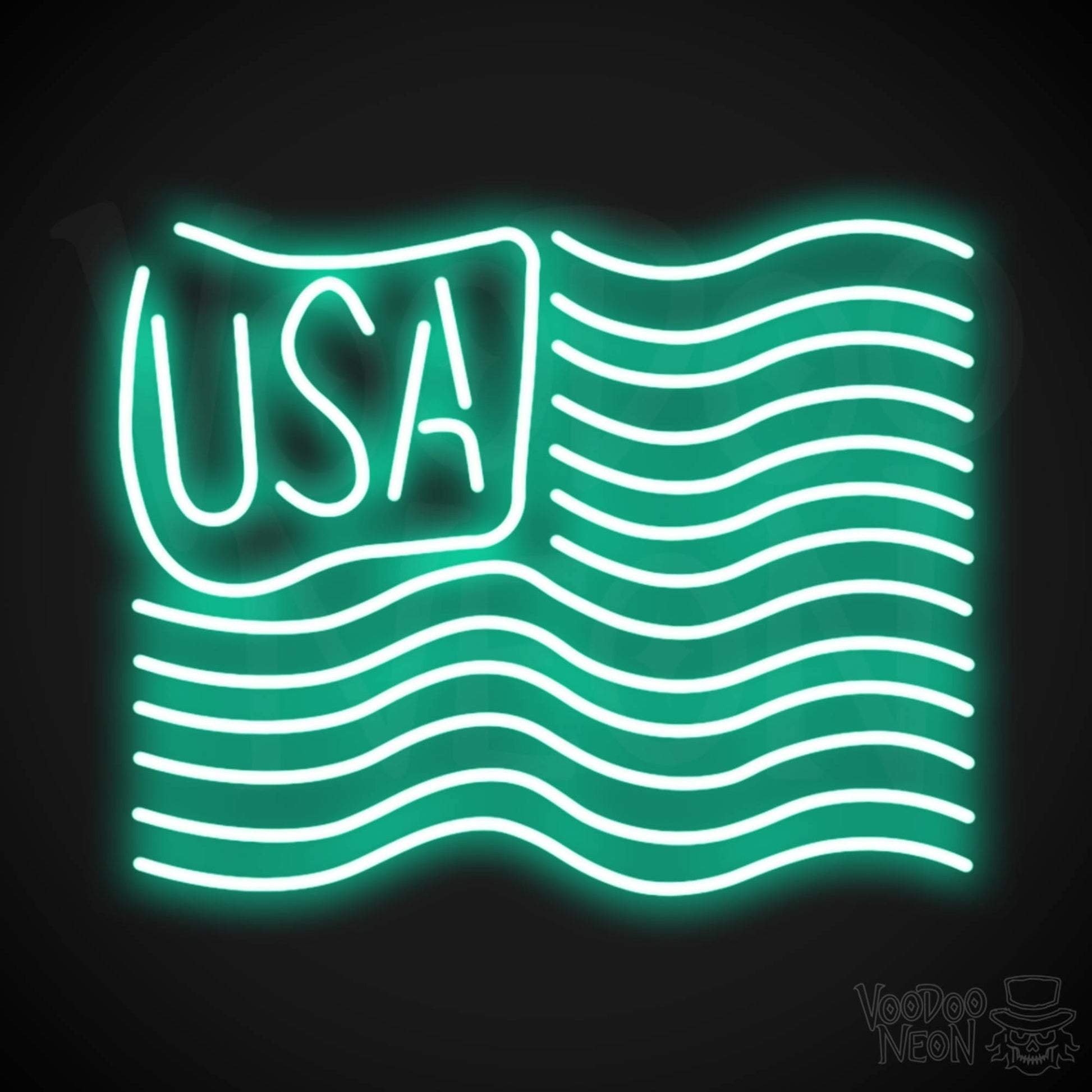 American Flag Neon Sign - Neon American Flag Sign - Neon USA Flag - Color Light Green