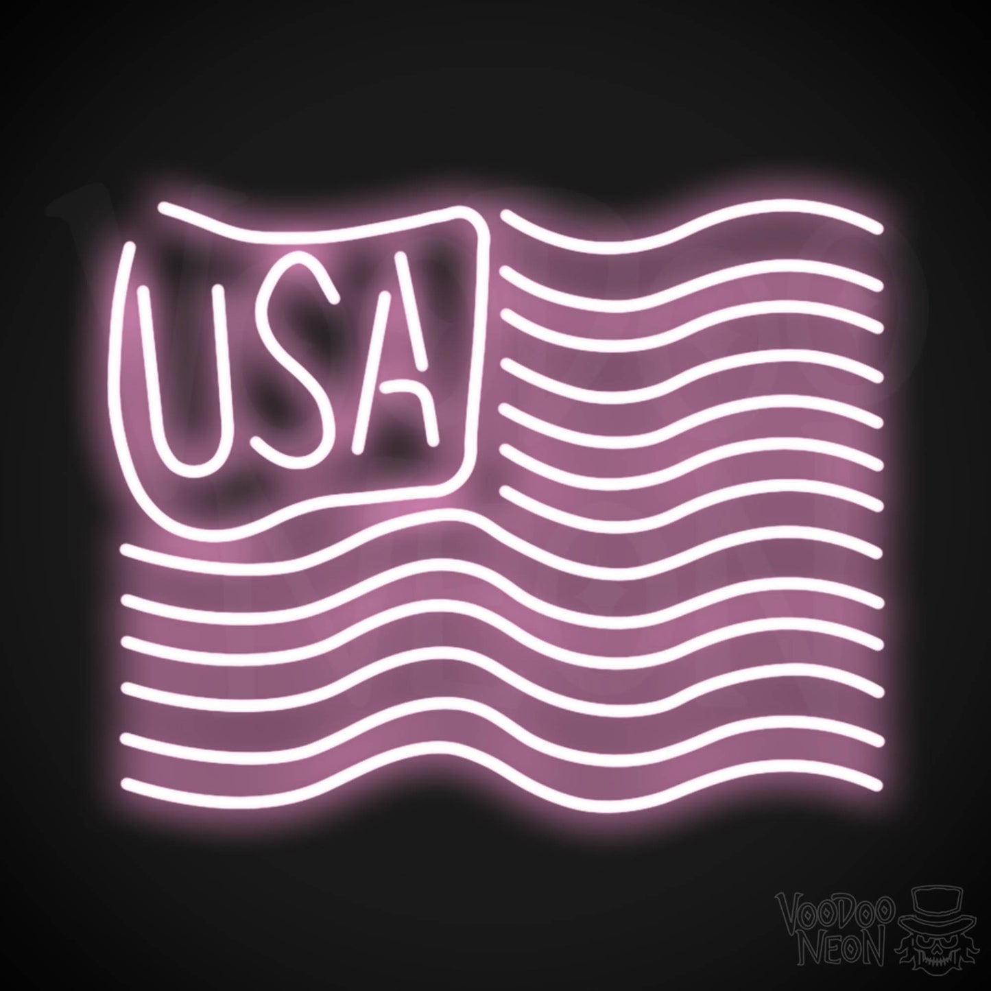 American Flag Neon Sign - Neon American Flag Sign - Neon USA Flag - Color Light Pink