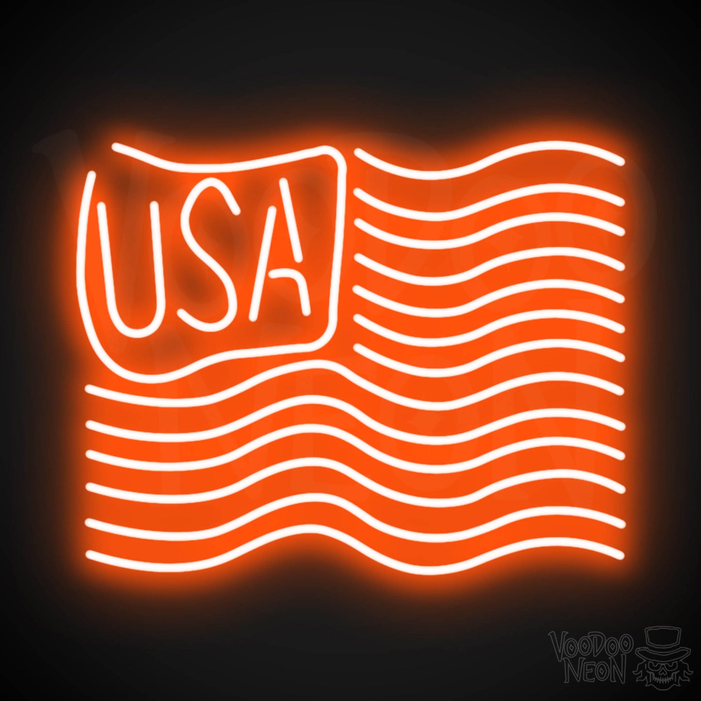 American Flag Neon Sign - Neon American Flag Sign - Neon USA Flag - Color Orange