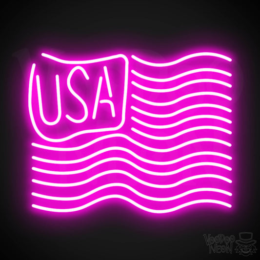 American Flag Neon Sign - Neon American Flag Sign - Neon USA Flag - Color Pink