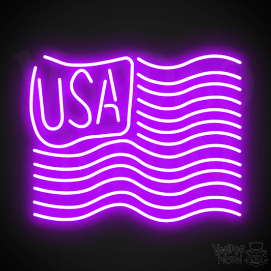 American Flag Neon Sign - Neon American Flag Sign - Neon USA Flag - Color Purple