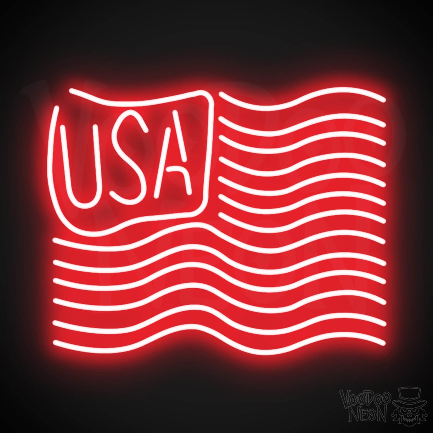 American Flag Neon Sign - Neon American Flag Sign - Neon USA Flag - Color Red