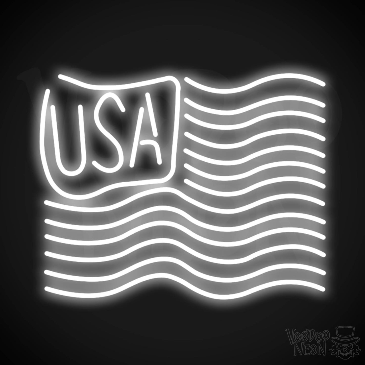 American Flag Neon Sign - Neon American Flag Sign - Neon USA Flag - Color White