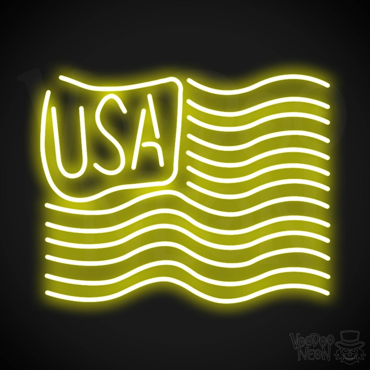 American Flag Neon Sign - Neon American Flag Sign - Neon USA Flag - Color Yellow