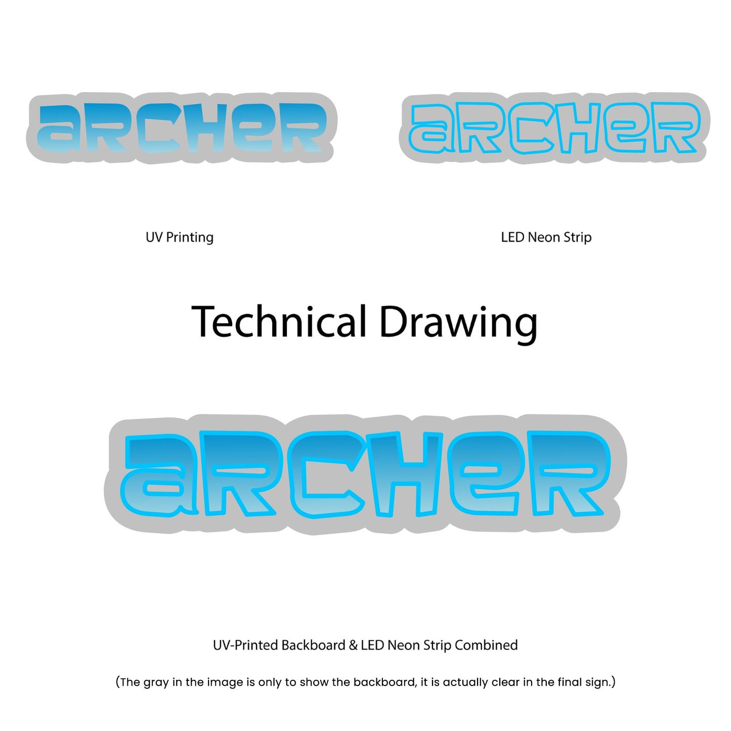 Archer Neon Sign - Multi-Color - Technical Drawing