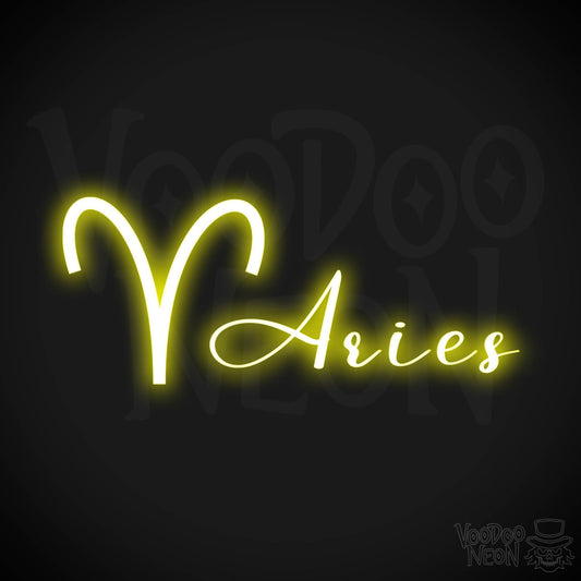 Aries Neon Sign - Neon Aries Sign - Aries Symbol - Neon Wall Art - Color Yellow