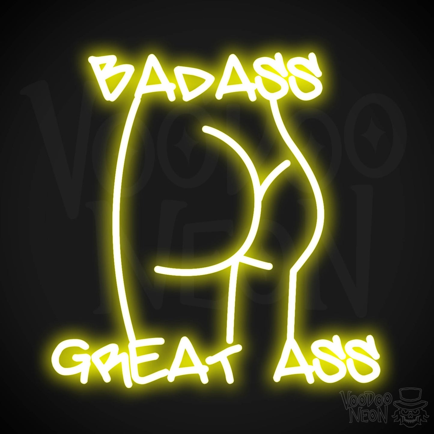 Badass Great Ass Neon Sign - Neon Badass Great Ass Sign - LED Sign - Color Yellow