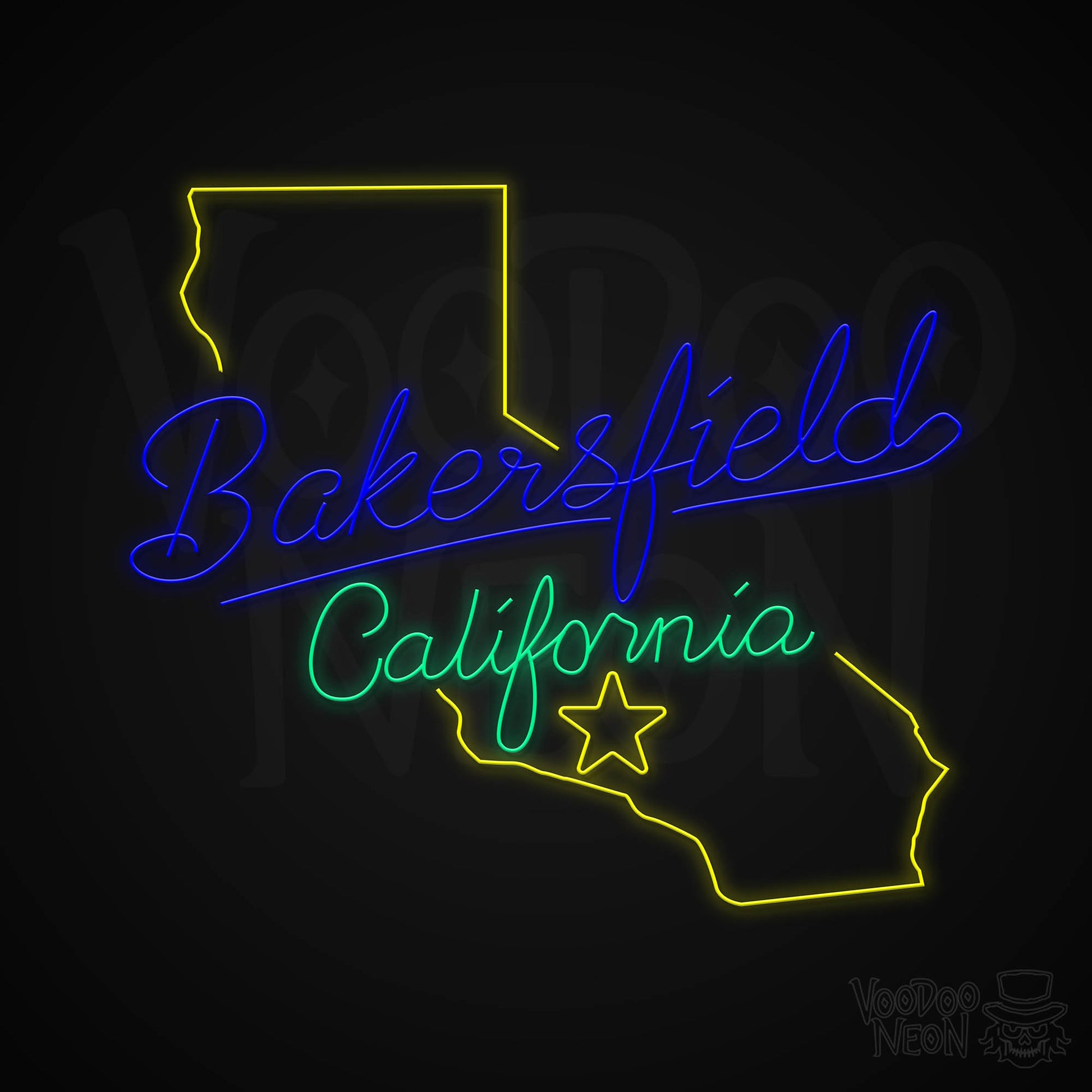 Bakersfield, California Neon Sign - Multi-Color - Blackwall