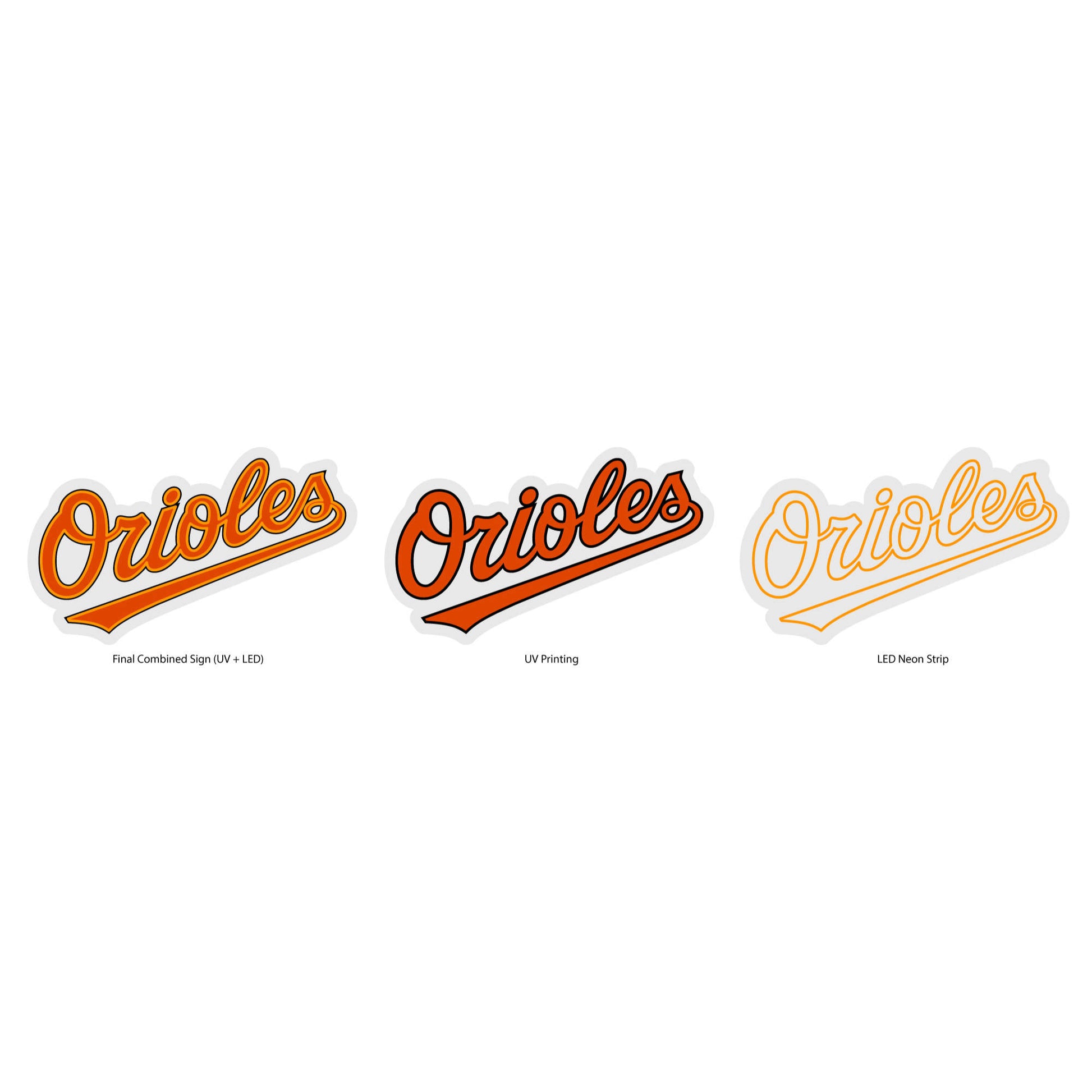 Balitmore Orioles Neon Sign - Multi-Color;Balitmore Orioles Neon Sign - MLB - Technical Drawing