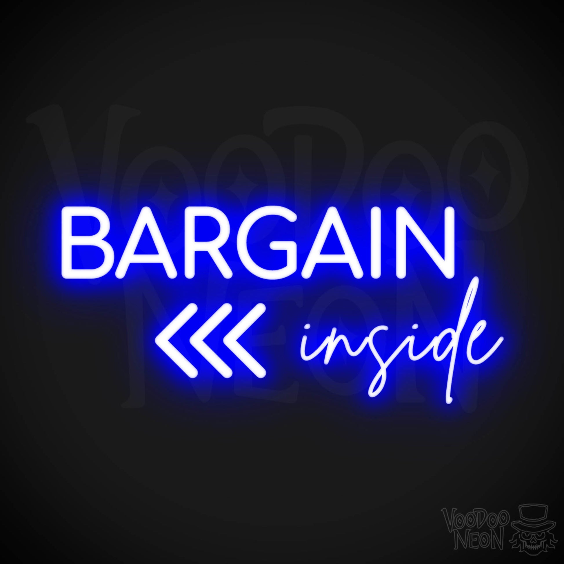 Bargains Inside Neon Sign - Neon Bargains Inside Shop Sign - Color Dark Blue