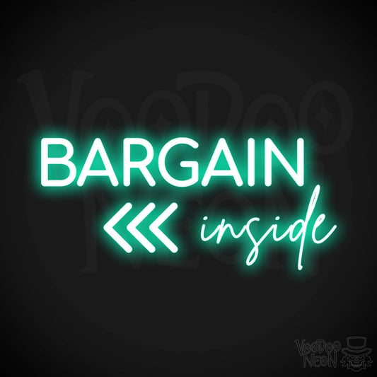 Bargains Inside Neon Sign - Neon Bargains Inside Shop Sign - Color Light Green