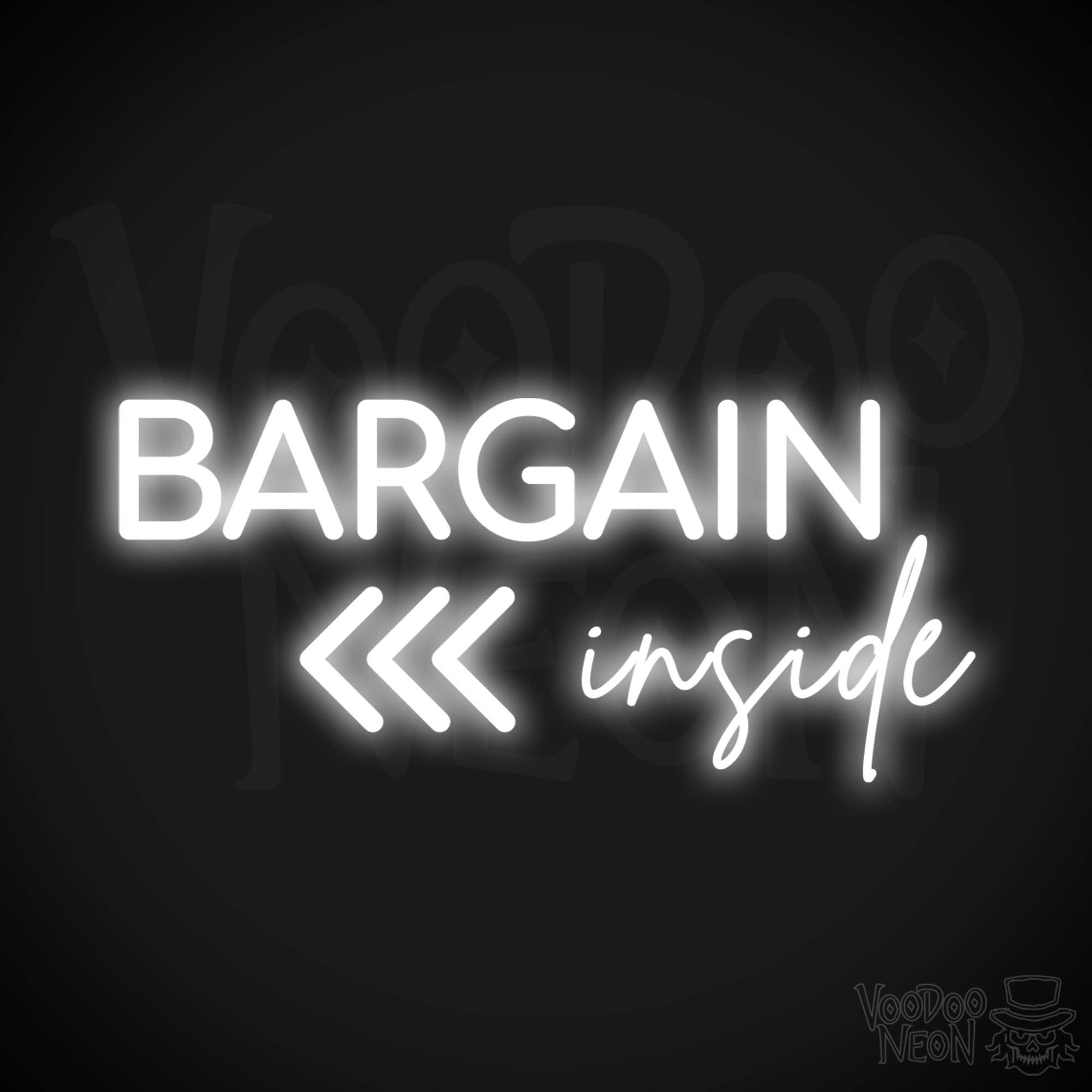 Bargains Inside Neon Sign - Neon Bargains Inside Shop Sign - Color White